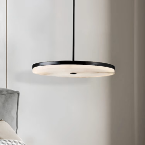 Alabaster & Copper Disc Saucer Pendant Light, model HPL-000088