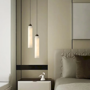 Alabaster & Copper Cylinder Tube Pendant Light, model HPL-000090