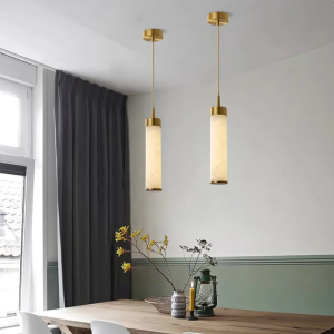 Alabaster & Brass Tube Pendant Light, model HPL-000091