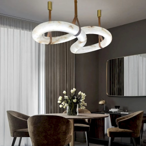 Alabaster & Faux Leather Ring Chandelier, model HPL-000094
