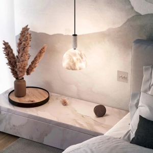 Alabaster & Marble Dome Pendant Light, model HPL-000096