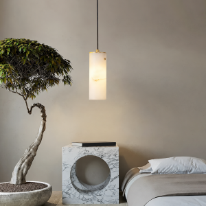 Alabaster Cylinder Pendant Light, model HPL-000097