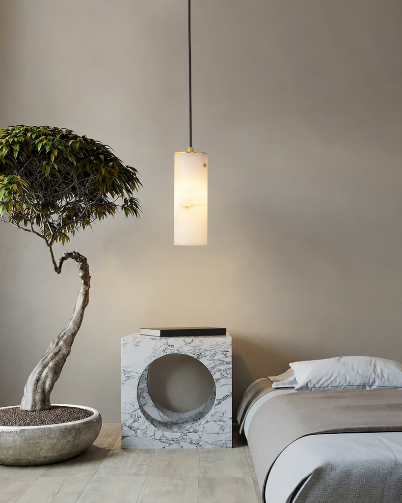 Alabaster Cylinder Pendant Light, model HPL-000097