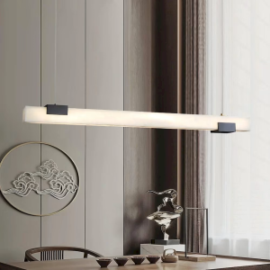 Alabaster & Brass Linear Bar Pendant Light, model HPL-000099