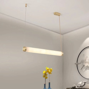 Alabaster & Brass Tube Pendant Light, model HPL-000100