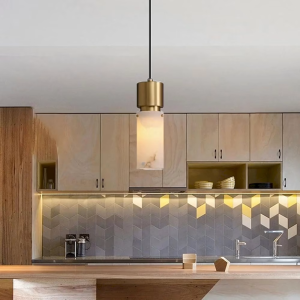 Alabaster & Brass Cylinder Pendant Light, model HPL-000101