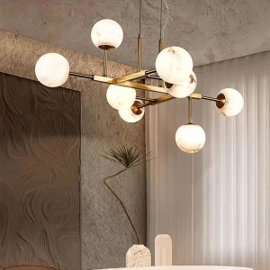 Alabaster & Brass Sputnik Branch Chandelier, model HPL-000103