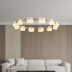 Brass & Alabaster Ring Bar Chandelier, model HPL-000104