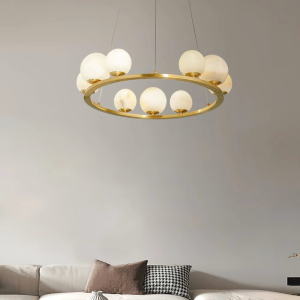 Alabaster & Brass Ring Sphere Chandelier, model HPL-000105