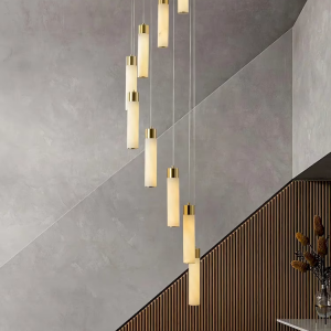 Alabaster & Brass Cylinder Bar Pendant Light, model HPL-000107