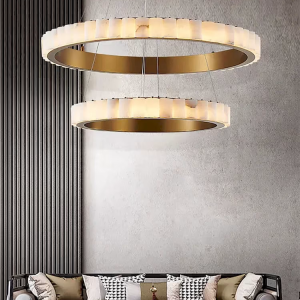 Alabaster & Brass Ring Chandelier, model HPL-000111
