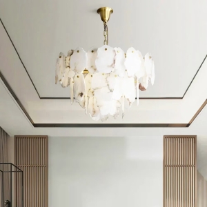 Alabaster & Brass Tiered Petal Chandelier, model HPL-000112