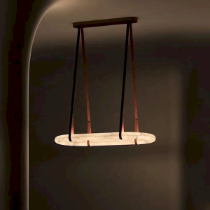 Alabaster & Faux Leather Ring Chandelier, model HPL-000114