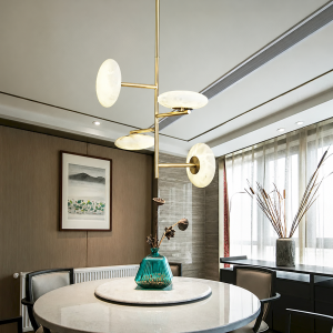 Alabaster & Copper Sputnik Disc Chandelier, model HPL-000117