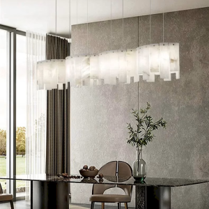 Alabaster & Copper Linear Cylinder Pendant Light, model HPL-000118