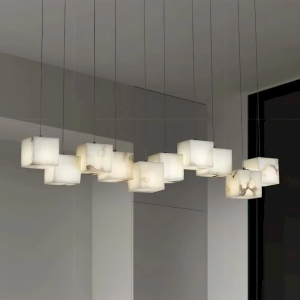 Alabaster & Copper Cube Linear Pendant Light, model HPL-000119