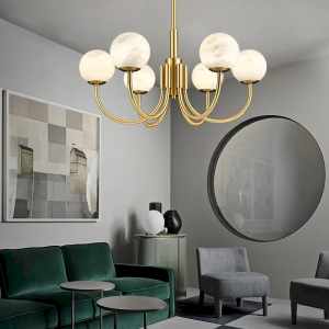 Alabaster & Brass Sphere Chandelier, model HPL-000120