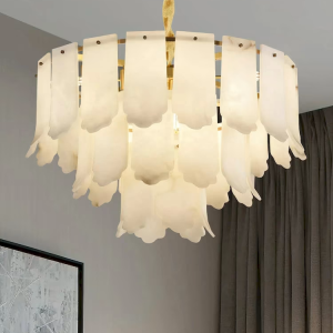 Alabaster & Brass Petal Chandelier, model HPL-000121