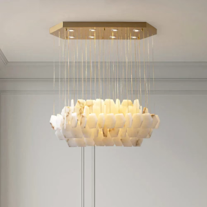 Alabaster Hexagonal Chandelier, model HPL-000123