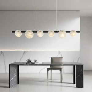 Alabaster Disc Linear Pendant Light, model HPL-000125