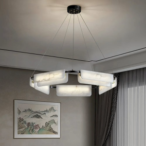 Alabaster & Brass Ring Chandelier, model HPL-000128