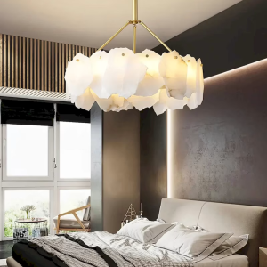 Alabaster & Marble Petal Round Chandelier, model HPL-000130