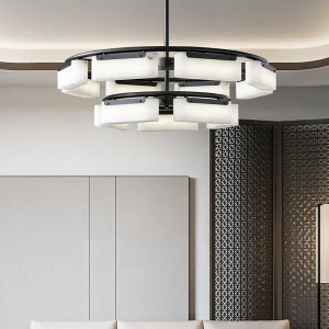 Alabaster & Brass Ring Chandelier, model HPL-000132
