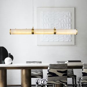 Alabaster & Brass Cylinder Chandelier, model HPL-000133