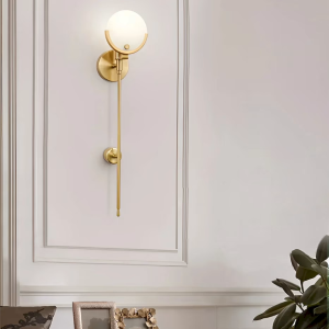 Alabaster & Brass Disc Wall Sconce, model HPL-000135