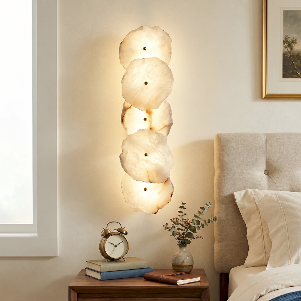 Alabaster & Brass Petal Wall Sconce, model HPL-000143
