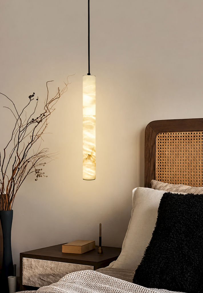 Alabaster Cylinder Pendant Light, model HPL-000148