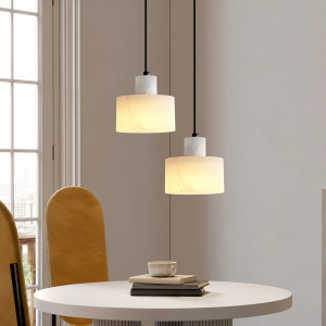 Alabaster Drum Pendant Light, model HPL-000149