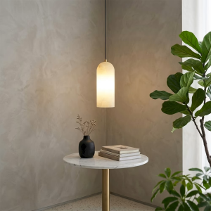 Alabaster & Brass Cylinder Pendant Light, model HPL-000154