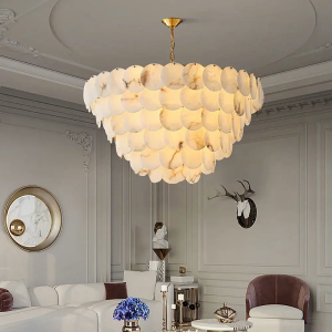 Alabaster & Brass Disc Chandelier, model HPL-000158