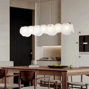 Alabaster & Brass Disc Linear Chandelier, model HPL-000159