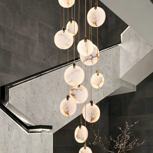Alabaster & Brass Disc Cascade Pendant Light, model HPL-000160