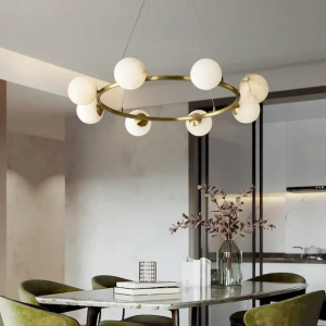 Alabaster Globe Ring Chandelier, model HPL-000161
