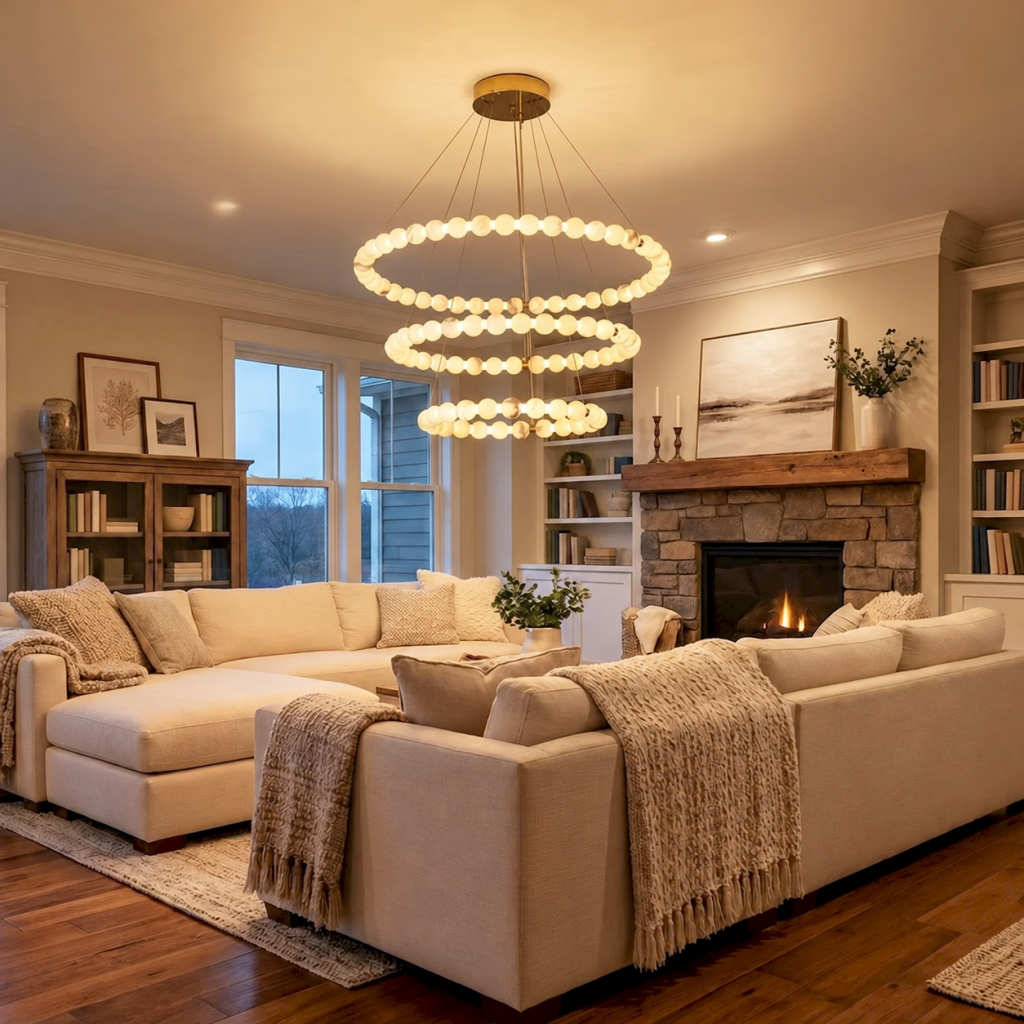 Alabaster Round Chandelier, model HPL-000162