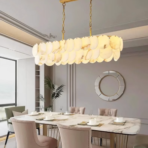 Alabaster & Copper Round Disc Chandelier, model HPL-000168