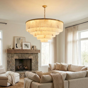Alabaster & Copper Tiered Round Chandelier, model HPL-000169