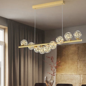 Brass & Glass Linear Bar Pendant Light, model HPL-000273