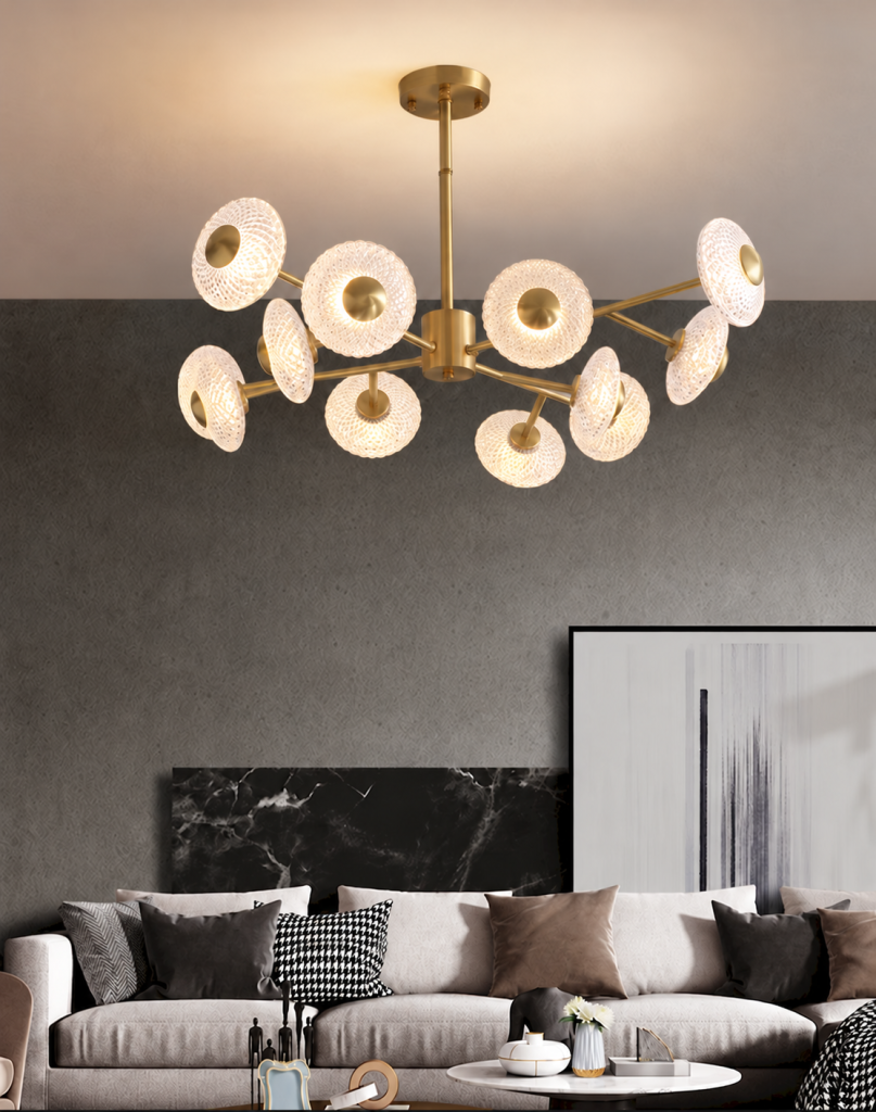 Acrylic & Brass Sputnik Chandelier, model HPL-000279
