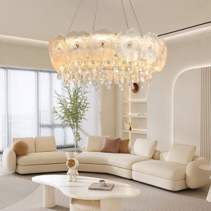 Glass & Crystal Disc Chandelier, model HPL-000317