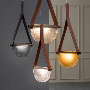 Glass & Leather Pendant Light, model HPL-000350