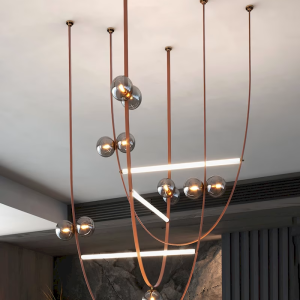 Leather & Glass Globe Bar Pendant Light, model HPL-000354