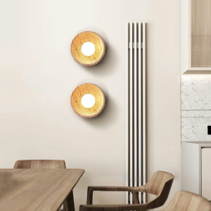 Travertine & Glass Bowl Globe Wall Sconce, model HPL-000405
