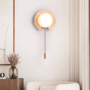 Travertine & Glass Ring Globe Wall Sconce, model HPL-000414