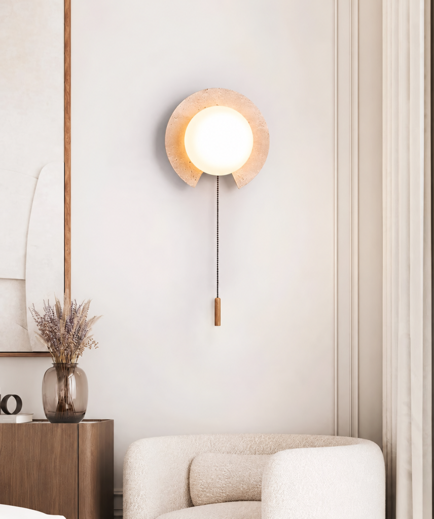 Travertine & Glass Ring Globe Wall Sconce, model HPL-000414