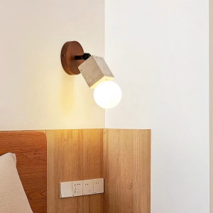 Travertine & Wood Cube Globe Wall Sconce, model HPL-000415