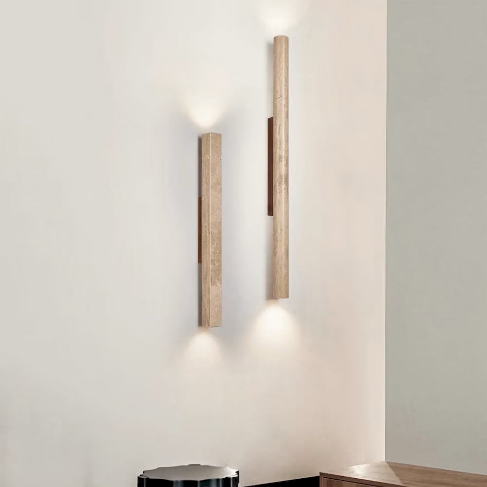 Travertine & Wood Tube Wall Sconce, model HPL-000418